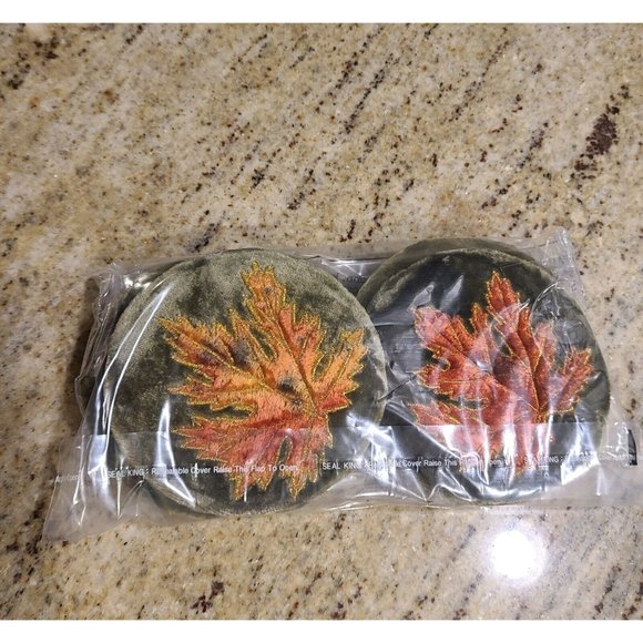 Vintage Velvet Orange Green Leaf Stitching Coasters Set of 6 Fall Autumn Holiday - Picture 10 of 10